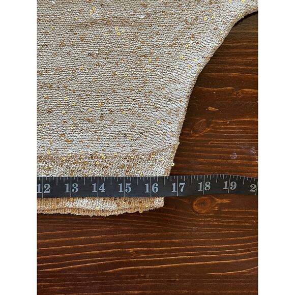 Boston Proper Metallic Gold Sequenced Light Weight Sweater S 90s Glam Holiday  - Picture 11 of 13